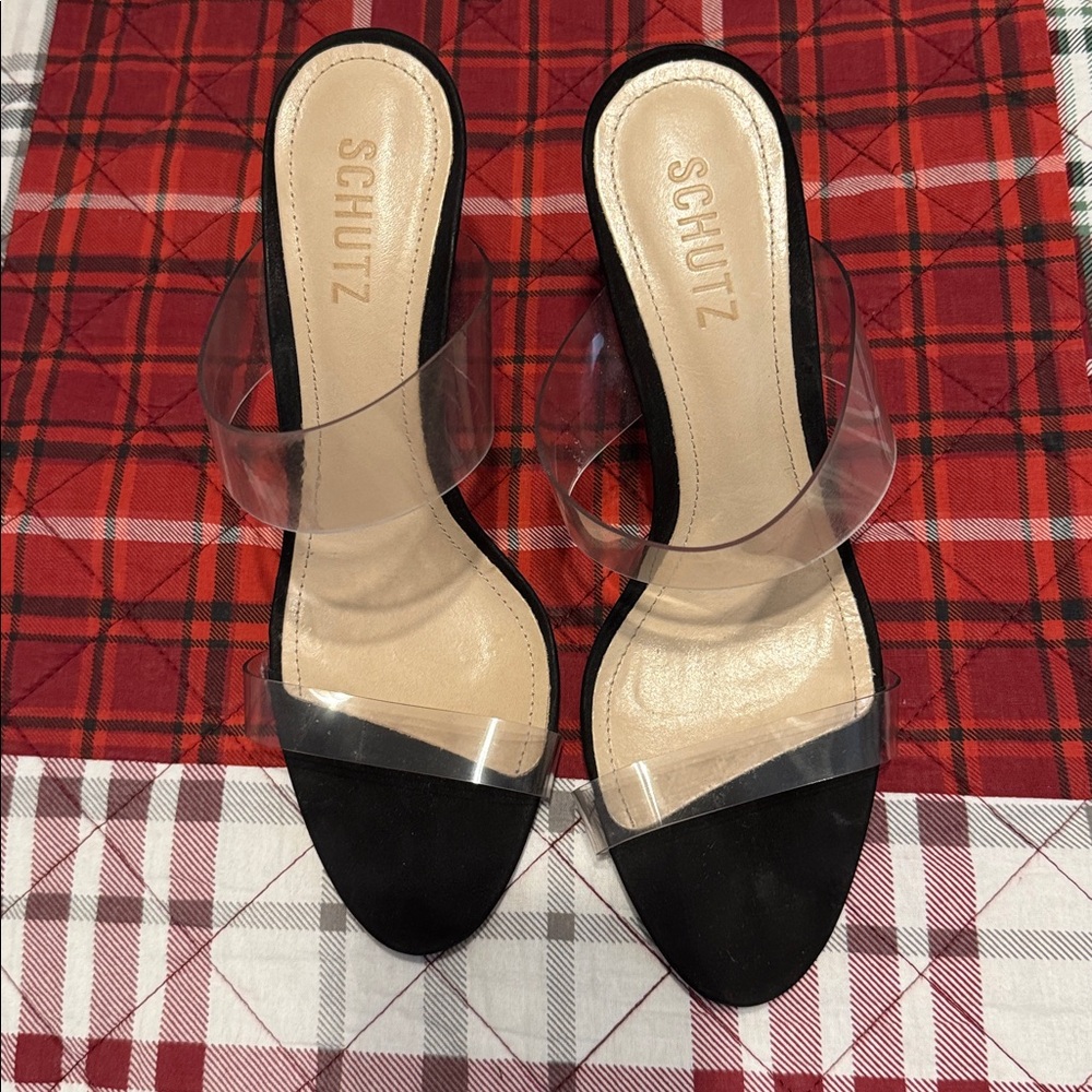 SCHUTZ Black and Clear Sandals
